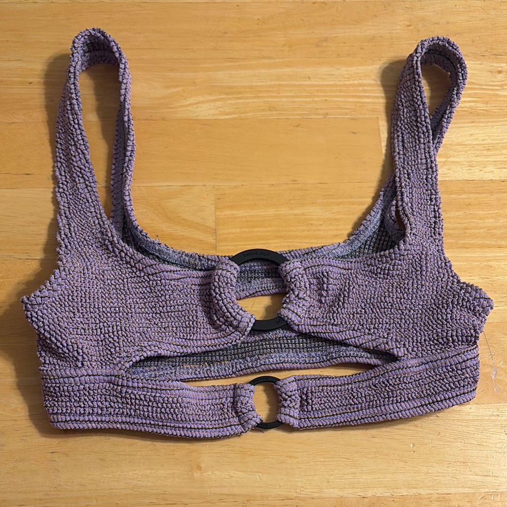 Bond-eye Purple Knit Bikini Top with Unique Cutouts